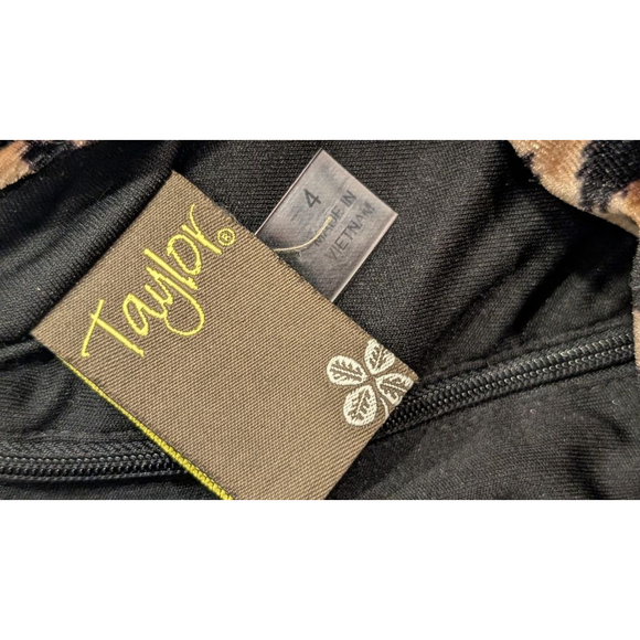 Women's Taylor Brown & Black Leopard Print Velvet Midi Dress Size 4 - Picture 12 of 13